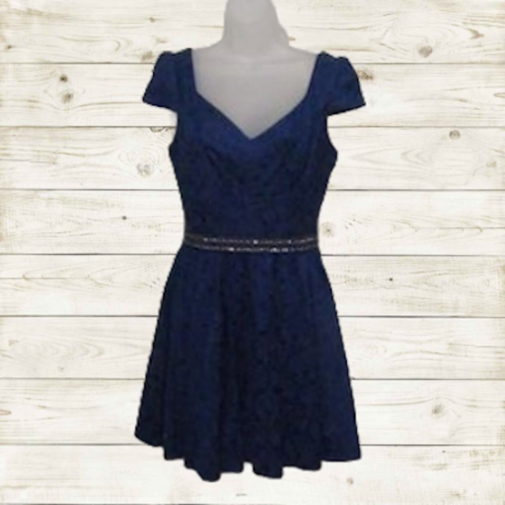Alya  womens size S mini dress size S color blue with rhinestones accents